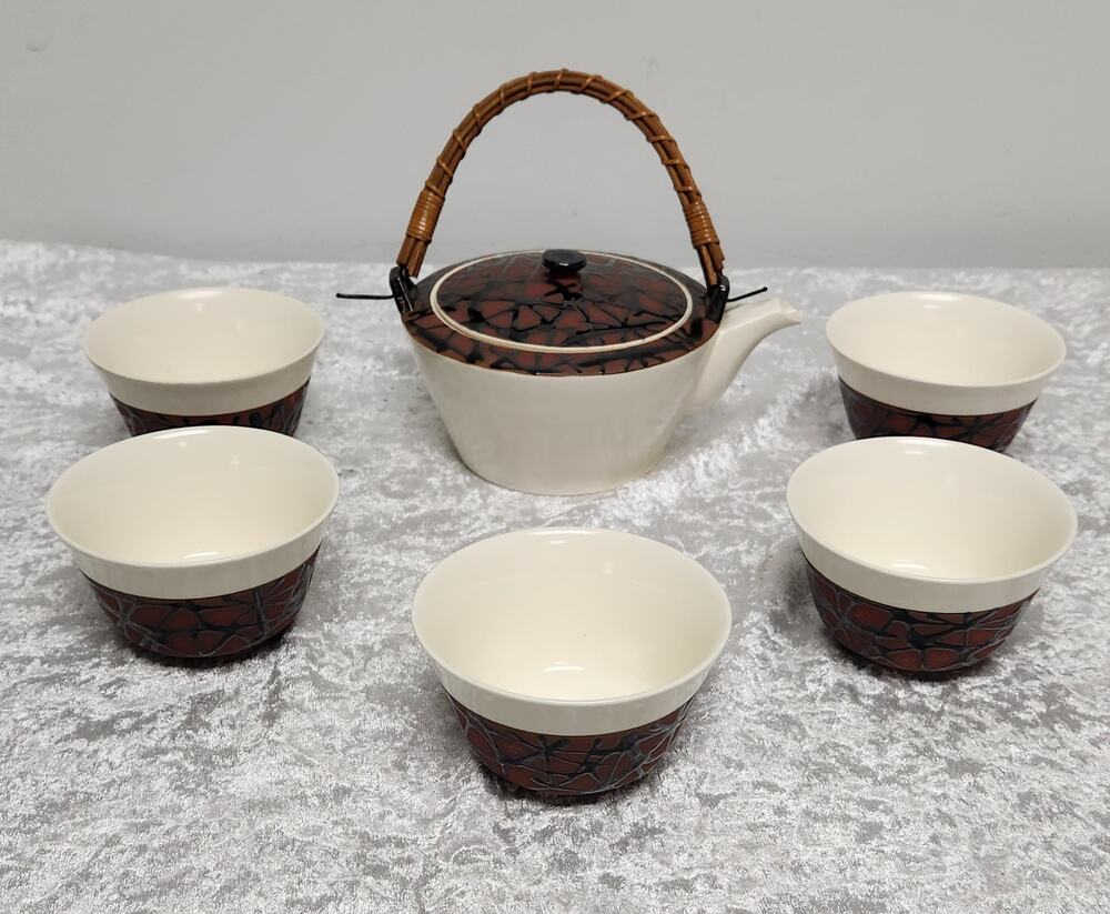 Arita Yaki Ware Japanese Green Tea Pot w/5 Cup Set-Kyusu Yunomi Ema